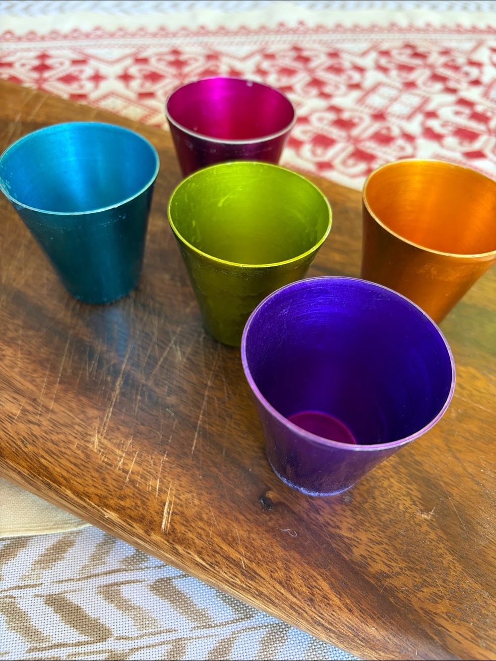 VINTAGE Colorful Aluminum Shot Glasses - Multicolor Set for Home Dining